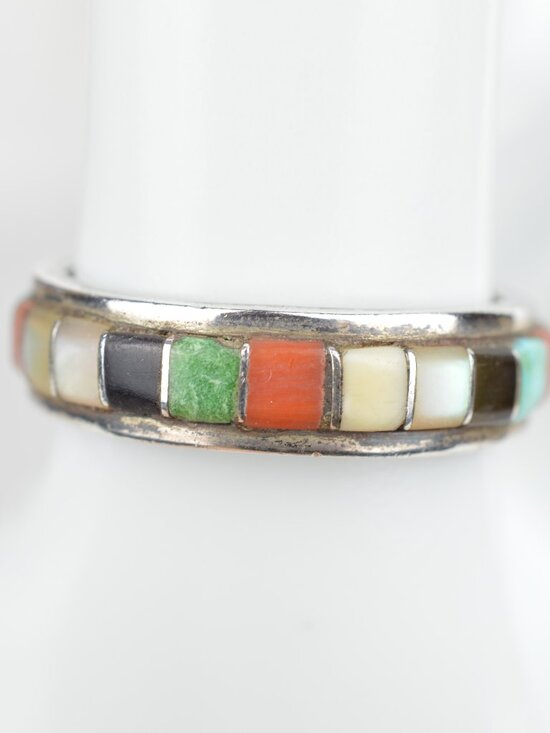 Jewelry - Vintage Navajo Sterling Silver Multi Stone Inlay Ring Band Sz 9 Southwest 4.3g